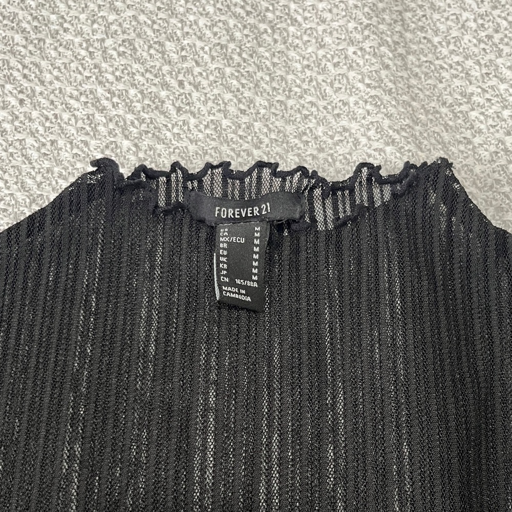 Forever 21 Black Sheer Mock Neck Long Sleeve Top - Picture 3 of 8